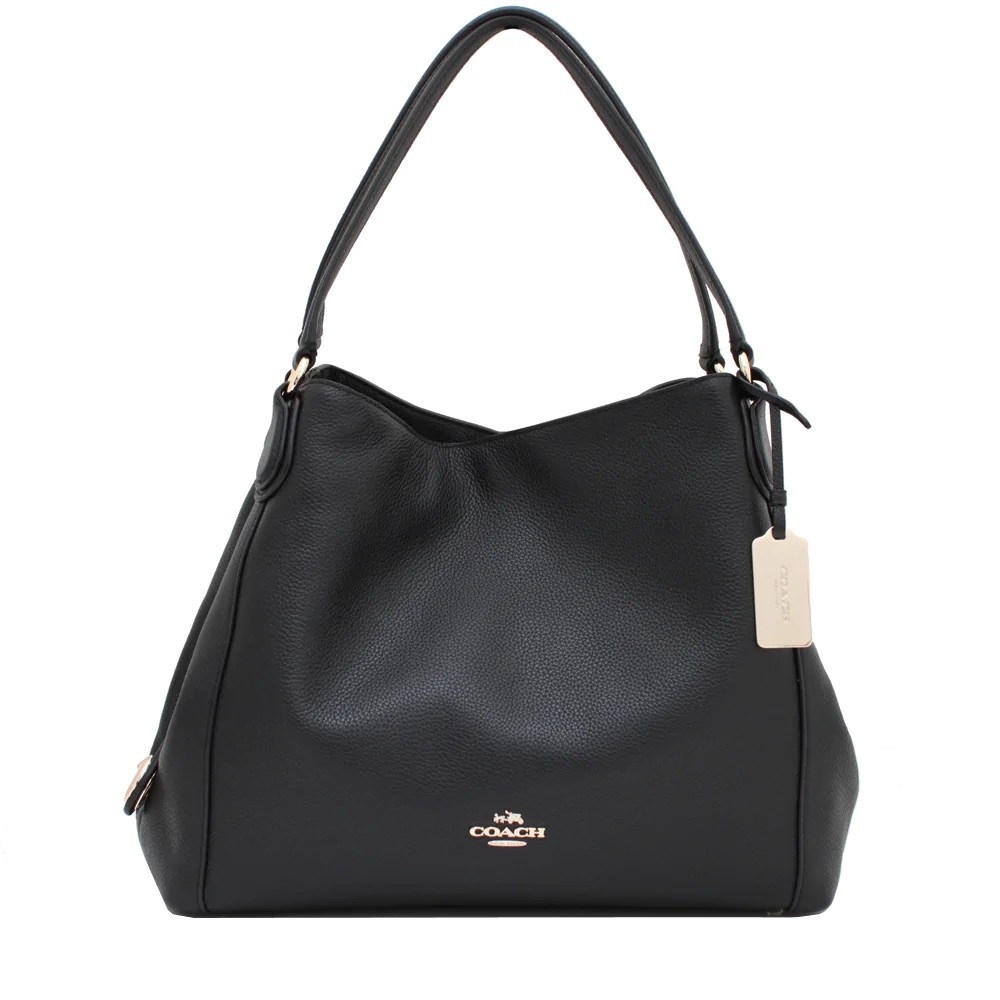 COACH Black Pebble Leather Edie Shoulderbag Purse Silver Hardware